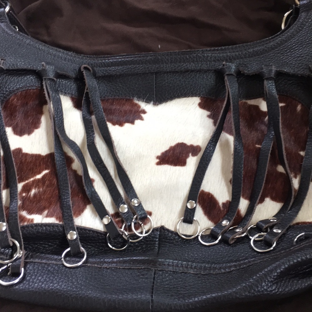 Furla brown leather fringe handbag